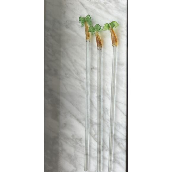 Vintage Blown Glass Tropical Palm Tree Swizzle Sticks Set Of 3 - Picture 5 of 6